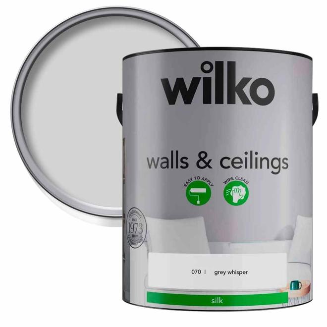 Wilko Walls & Ceilings Grey Whisper Silk Emulsion Paint 5L offers at £21.99 in Wilko