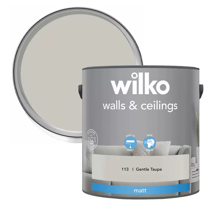 Wilko Walls & Ceilings Gentle Taupe Matt Emulsion Paint 5L offers at £21.99 in Wilko