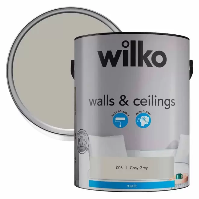 Wilko Walls & Ceilings Cosy Grey Matt Emulsion Paint 5L offers at £21.99 in Wilko