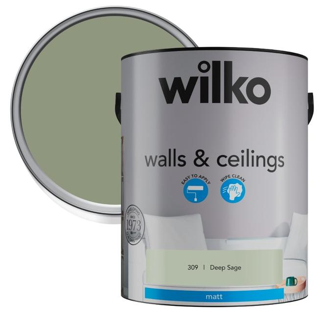 Wilko Walls & Ceilings Deep Sage Matt Emulsion Paint 5L offers at £21.99 in Wilko