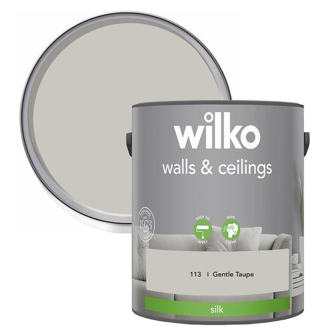 Wilko Walls & Ceilings Gentle Taupe Silk Emulsion Paint 5L offers at £21.99 in Wilko