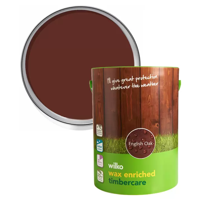 Wilko Wax Enriched Timbercare English Oak Wood Paint 5L offers at £8.99 in Wilko