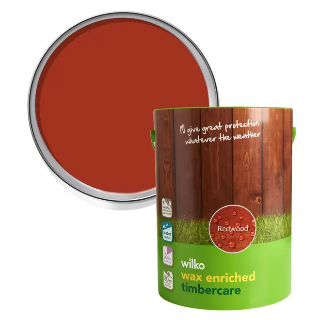 Wilko Wax Enriched Timbercare Redwood Wood Paint 5L offers at £8.99 in Wilko