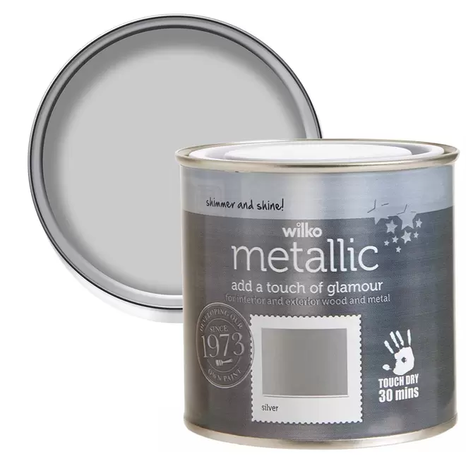 Wilko Metallic Wood & Metal Silver Multi Surface Paint 250ml offers at £5.99 in Wilko