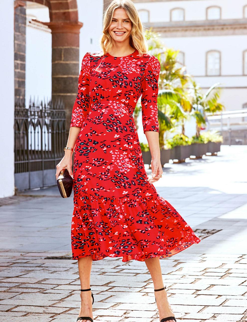 Red Animal Print Ruffle Hem Dress offers at £39 in Marks & Spencer