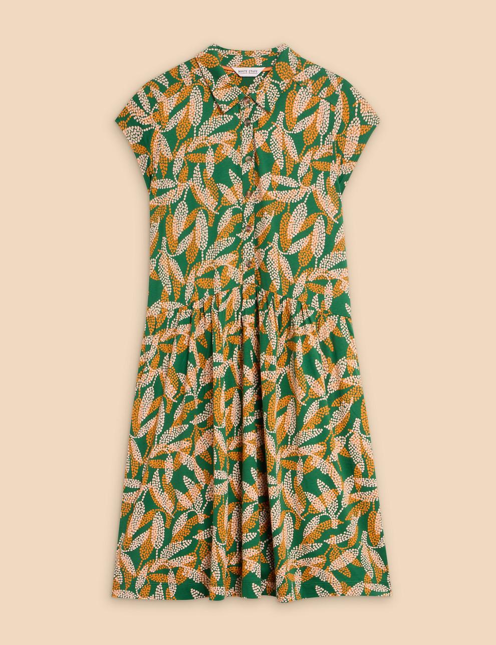 Cotton Blend Jersey Leaf Print Mini Shirt Dress offers at £35 in Marks & Spencer