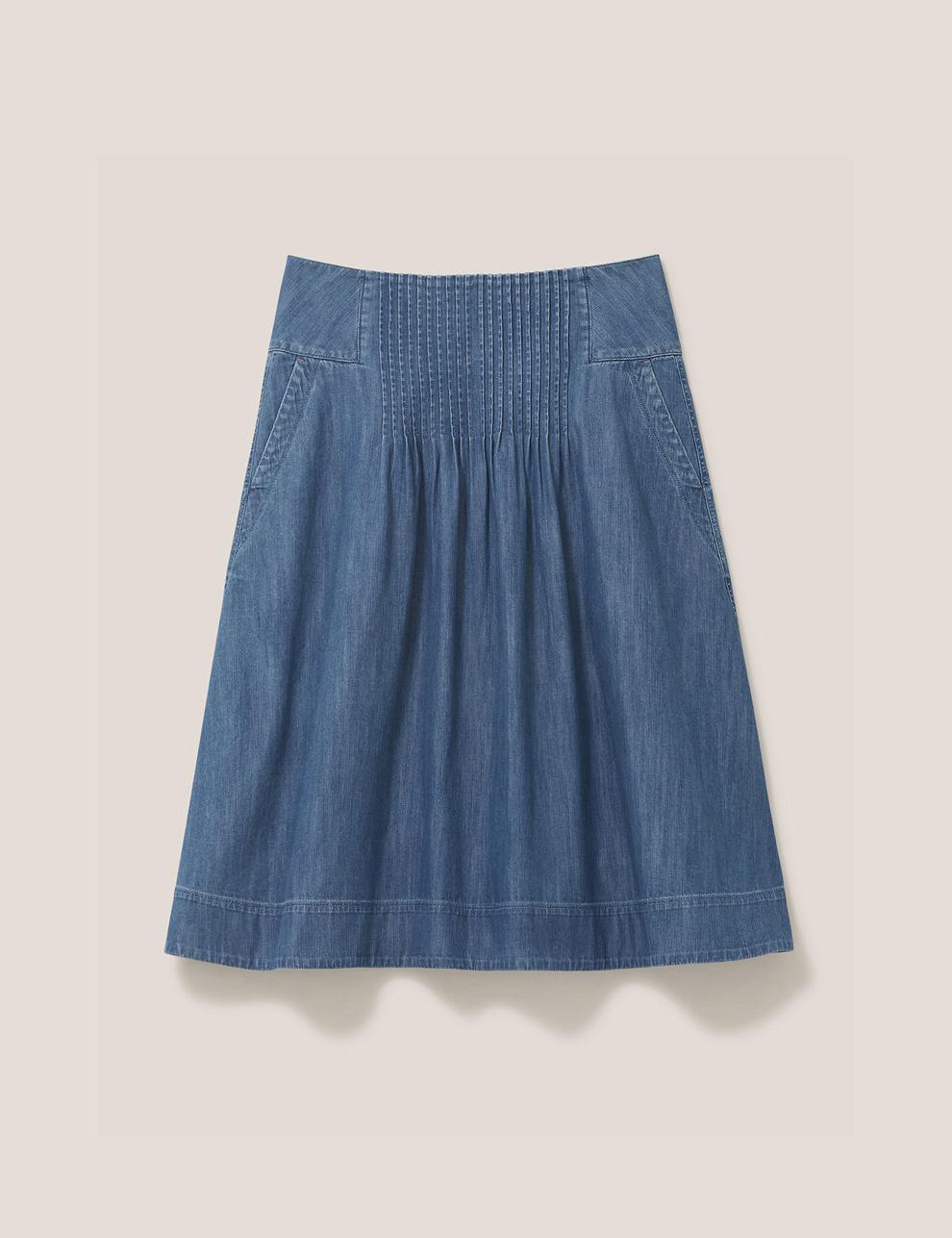 Denim Pleat Front Midi Skirt offers at £37 in Marks & Spencer