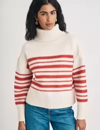 Striped Roll Neck Relaxed Jumper offers at £25 in Marks & Spencer