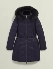 Padded Hooded Belted Longline Puffer Coat offers at £97 in Marks & Spencer