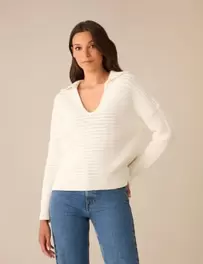 Pure Cotton Textured Collared V-Neck Jumper offers at £44 in Marks & Spencer