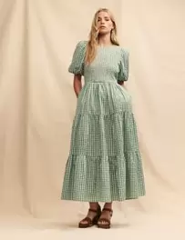 Pure Cotton Gingham Midaxi Tiered Dress offers at £43 in Marks & Spencer