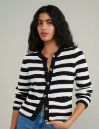 Cotton Rich Striped Relaxed Cardigan offers at £29 in Marks & Spencer