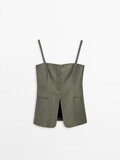 Strappy linen blend top with buttons offers at £69.95 in Massimo Dutti