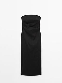 Linen blend strapless dress offers at £129 in Massimo Dutti