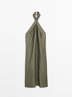 Linen blend halter dress offers at £129 in Massimo Dutti