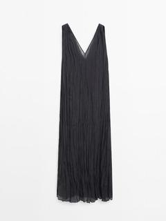Pleated V-neck dress offers at £129 in Massimo Dutti