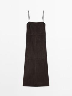 Strappy suede leather midi dress offers at £369 in Massimo Dutti