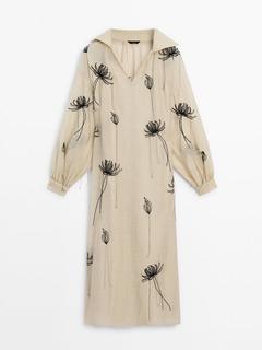 Embroidered print dress offers at £129 in Massimo Dutti