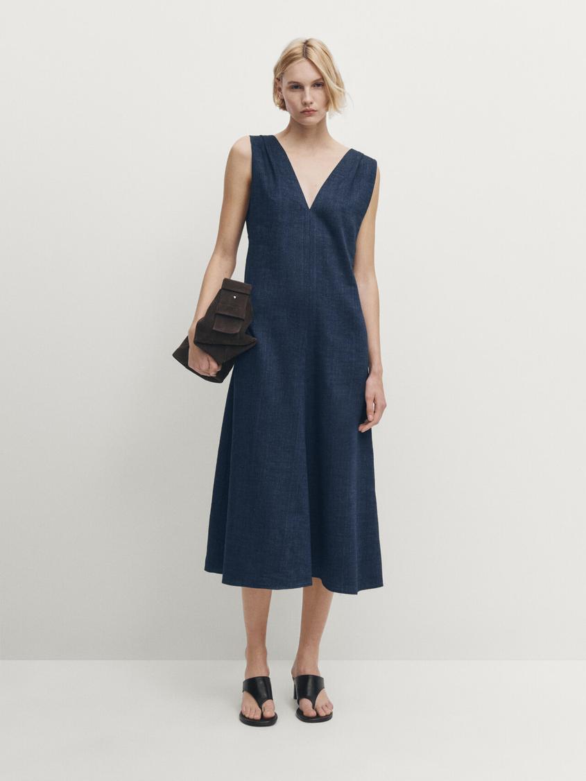 Denim-effect midi dress with wide straps offers at £59.95 in Massimo Dutti