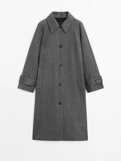 Long wool blend herringbone coat offers at £299 in Massimo Dutti