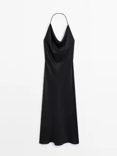 Satin halter midi dress offers at £129 in Massimo Dutti