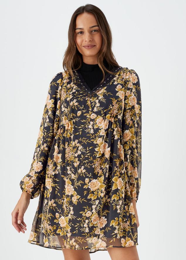 Black Floral Lace Trim Mini Dress offers at £11.5 in Matalan
