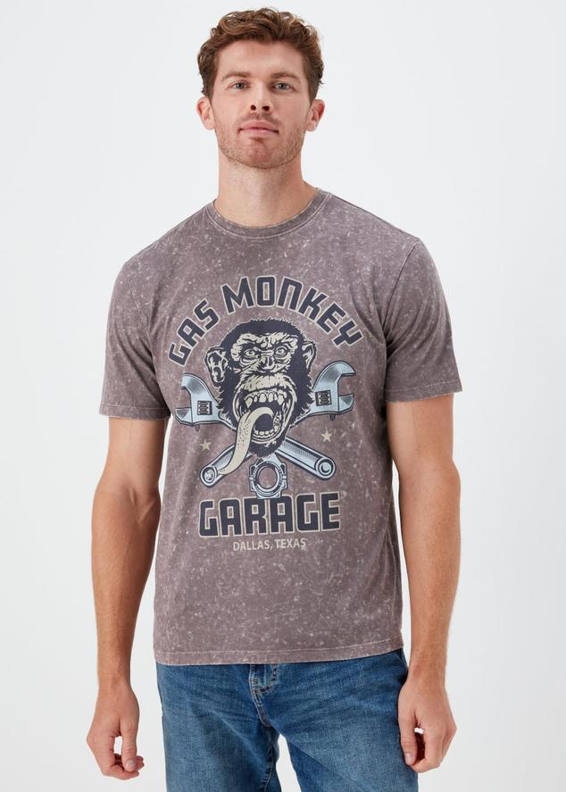 Purple Acid Wash Gas Monkey Print T-Shirt offers at £9.5 in Matalan
