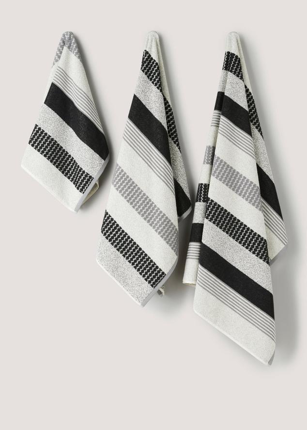 Monochrome 100% Cotton Textured Stripe Towels offers at £7 in Matalan