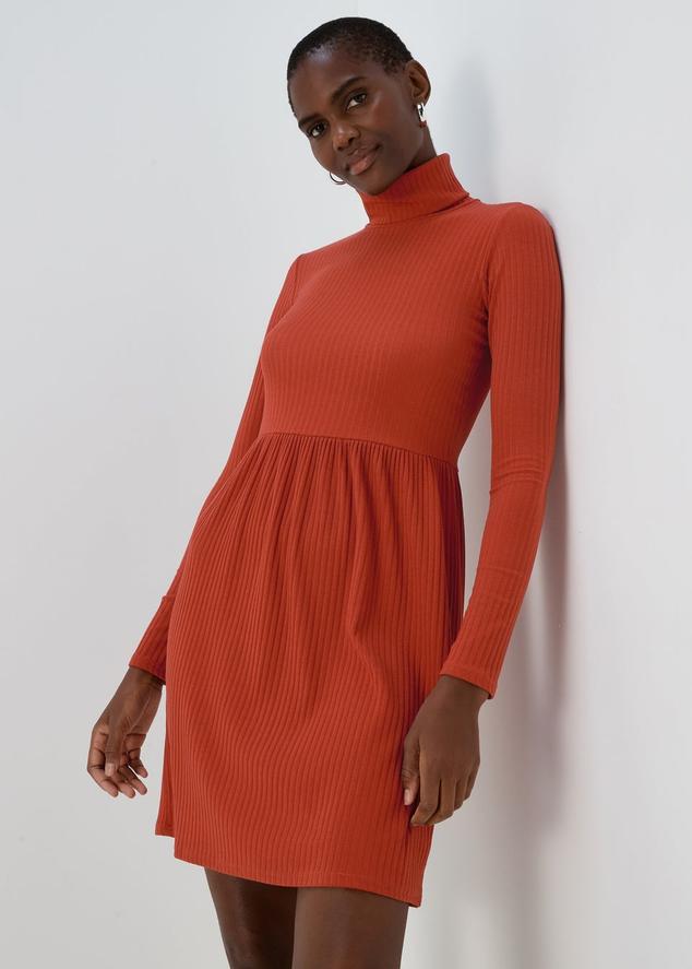Rust High Neck Ribbed Dress offers at £8 in Matalan