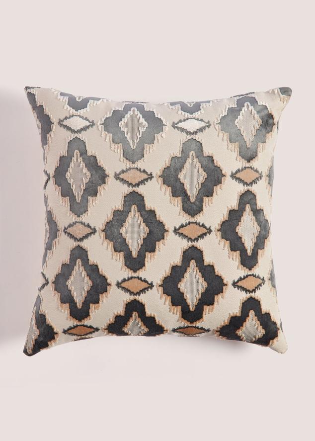 Grey Deco Print Velvet Cushion (43cm x 43cm) offers at £8.5 in Matalan