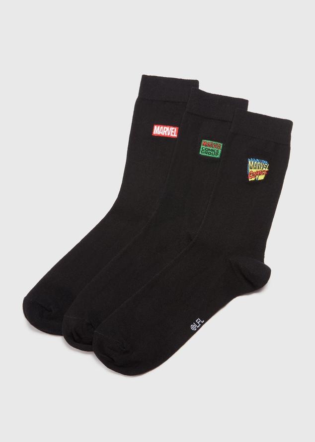 3 Pack Black Marvel Print Embroidered Socks offers at £4 in Matalan