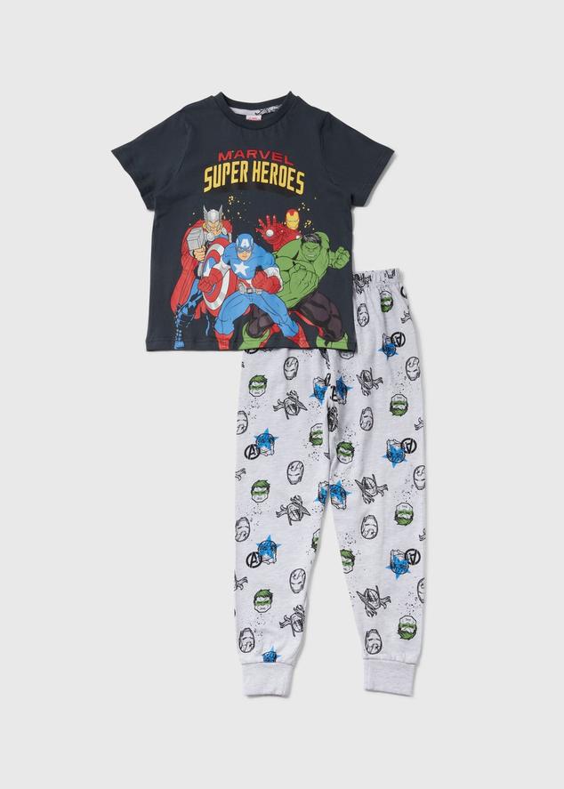 Kids Black & Grey Marvel Superheroes Pyjama Set (5-12yrs) offers at £7 in Matalan