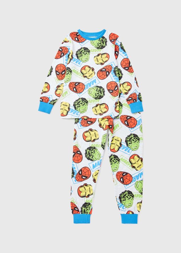 Kids Blue Marvel Print Long Sleeve Pyjama Set (5-12yrs) offers at £7 in Matalan