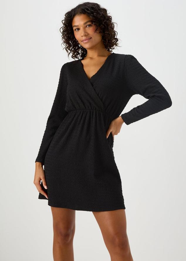 Black Textured Jersey wrap Mini Dress offers at £9 in Matalan