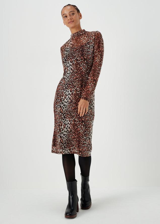 Papaya Petite Brown Leopard Print Mesh Midi Dress offers at £8 in Matalan