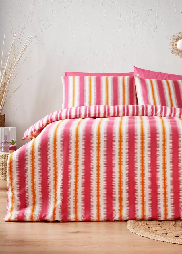 Pink Global Stripe Duvet Set offers at £11 in Matalan