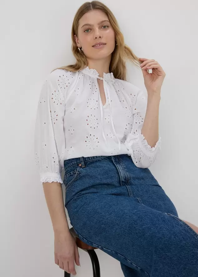 White Broid Peasent Blouse Top offers at £10.5 in Matalan