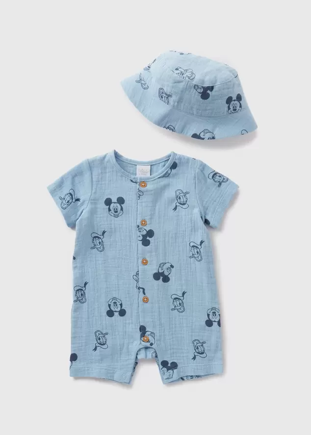 Disney Kids Blue Mickey Mouse Romper & Hat Set (Newborn-23mths) offers at £6 in Matalan