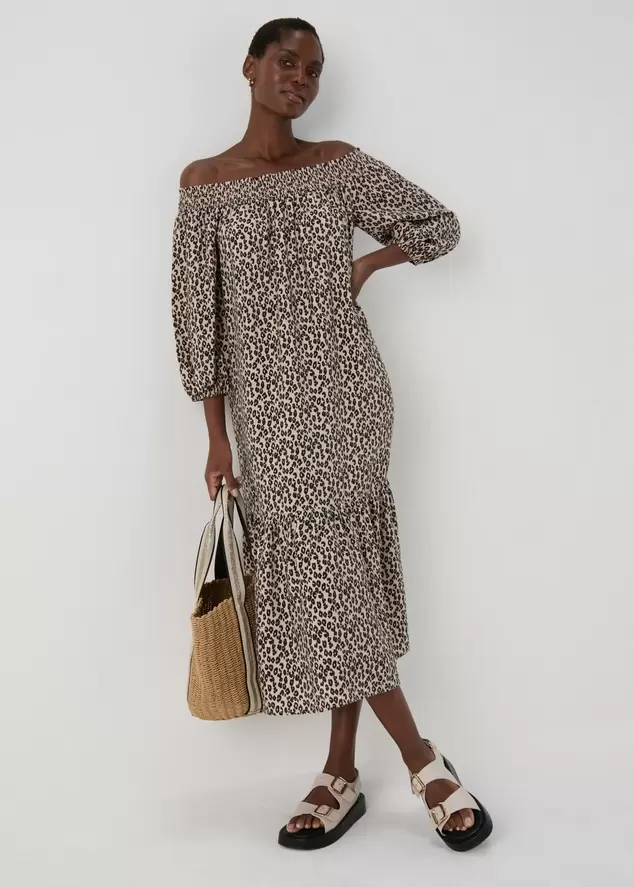 Brown Leopard Print Bardot Dress offers at £7 in Matalan