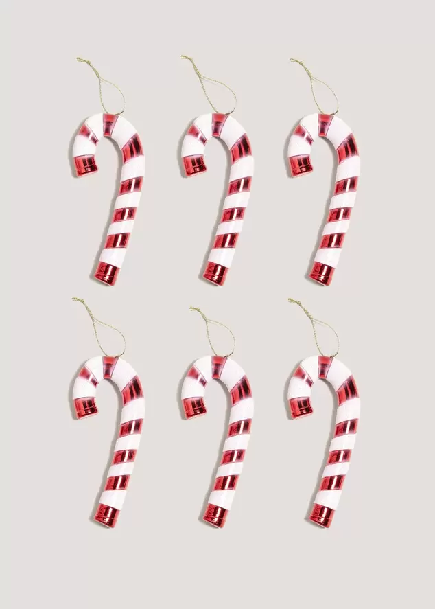 6 Pack Joyful Red Candy Cane Ornaments offers at £4 in Matalan