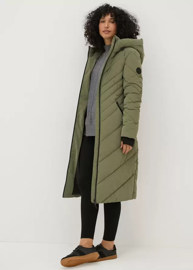 Khaki Technical Rubberised Long Padded Coat offers at £45 in Matalan