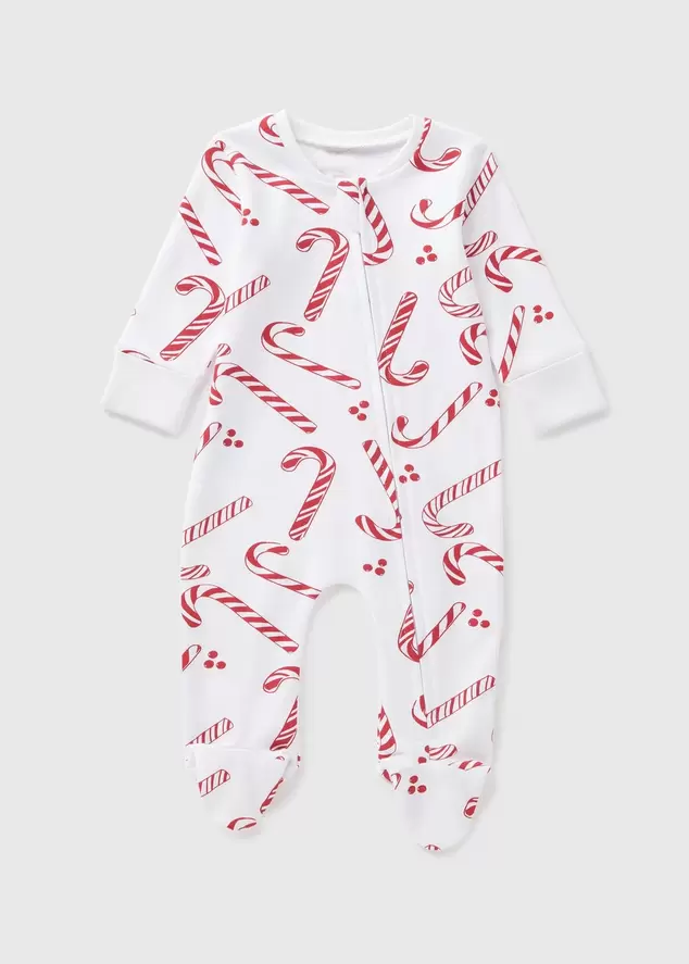 Joyful Baby White Christmas Candy Cane Sleepsuit (Newborn-18mths) offers at £4 in Matalan