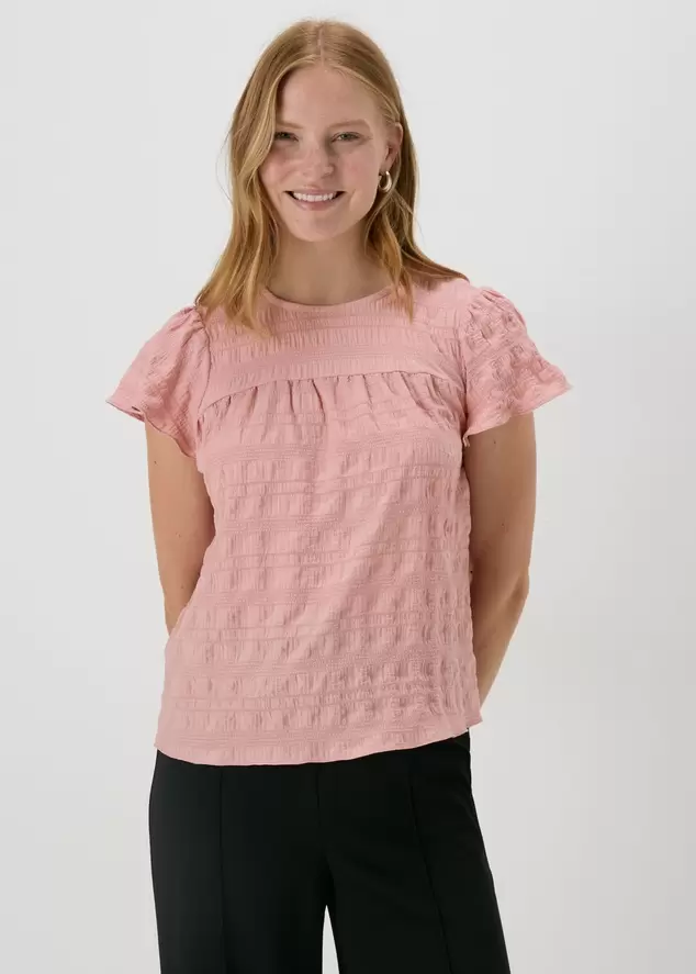 Pink Seersucker Ruffle Sleeve T-Shirt offers at £7.5 in Matalan