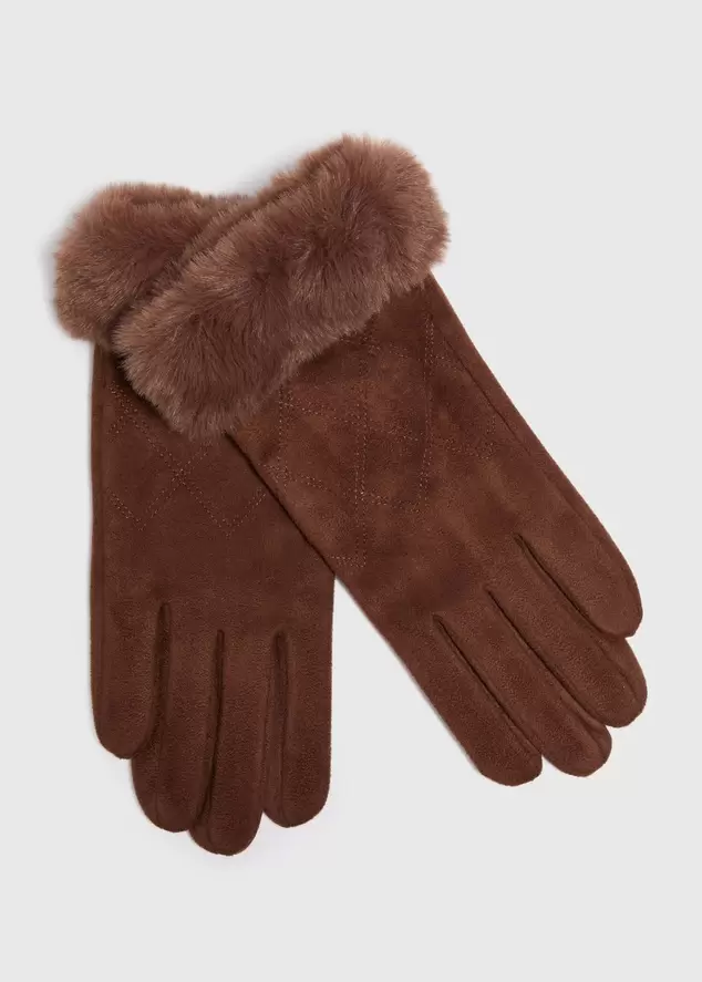 Brown Faux Fur Trim Gloves offers at £5 in Matalan