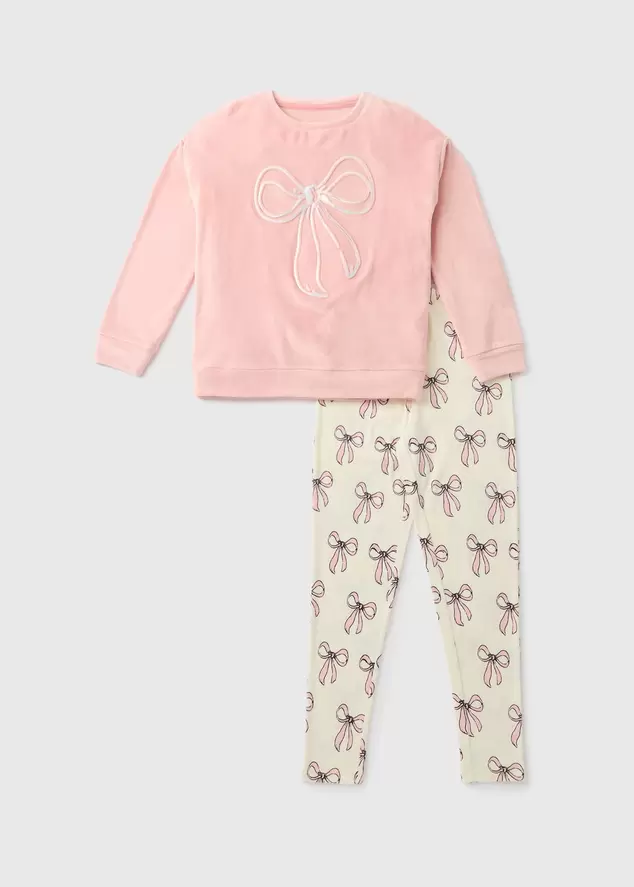 Girls Pink Bow Velour Pyjama Set (7-13yrs) offers at £12 in Matalan