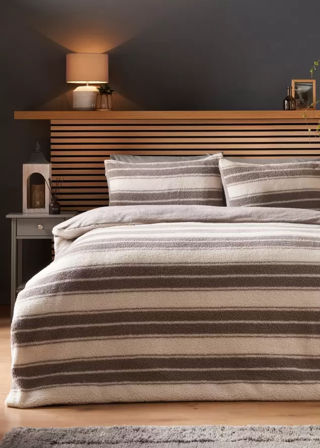 Brown Sherpa Stripe Duvet Set offers at £115014 in Matalan