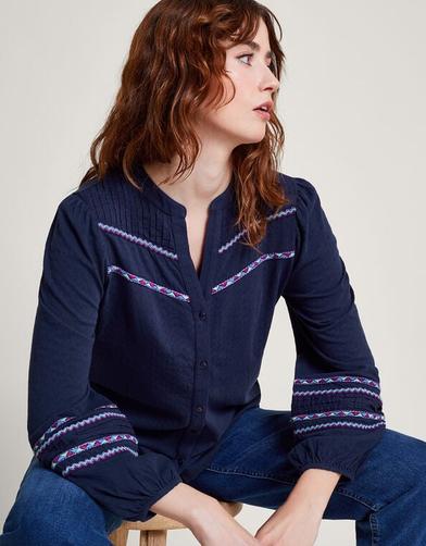 Talia Embroidered Tape Shirt Blue offers at £24.5 in Monsoon