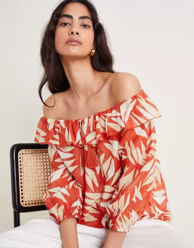 Shelly Ruffle Bardot Top Orange offers at £18 in Monsoon