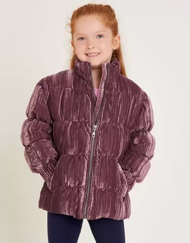 Crushed Velvet Puffer Jacket Pink offers at £40 in Monsoon