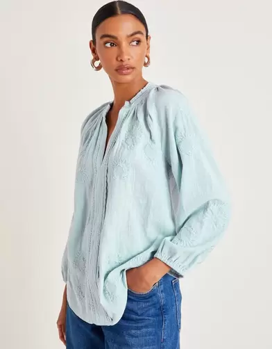 Tanvi Embroidered Long Sleeve Blouse Blue offers at £29.5 in Monsoon